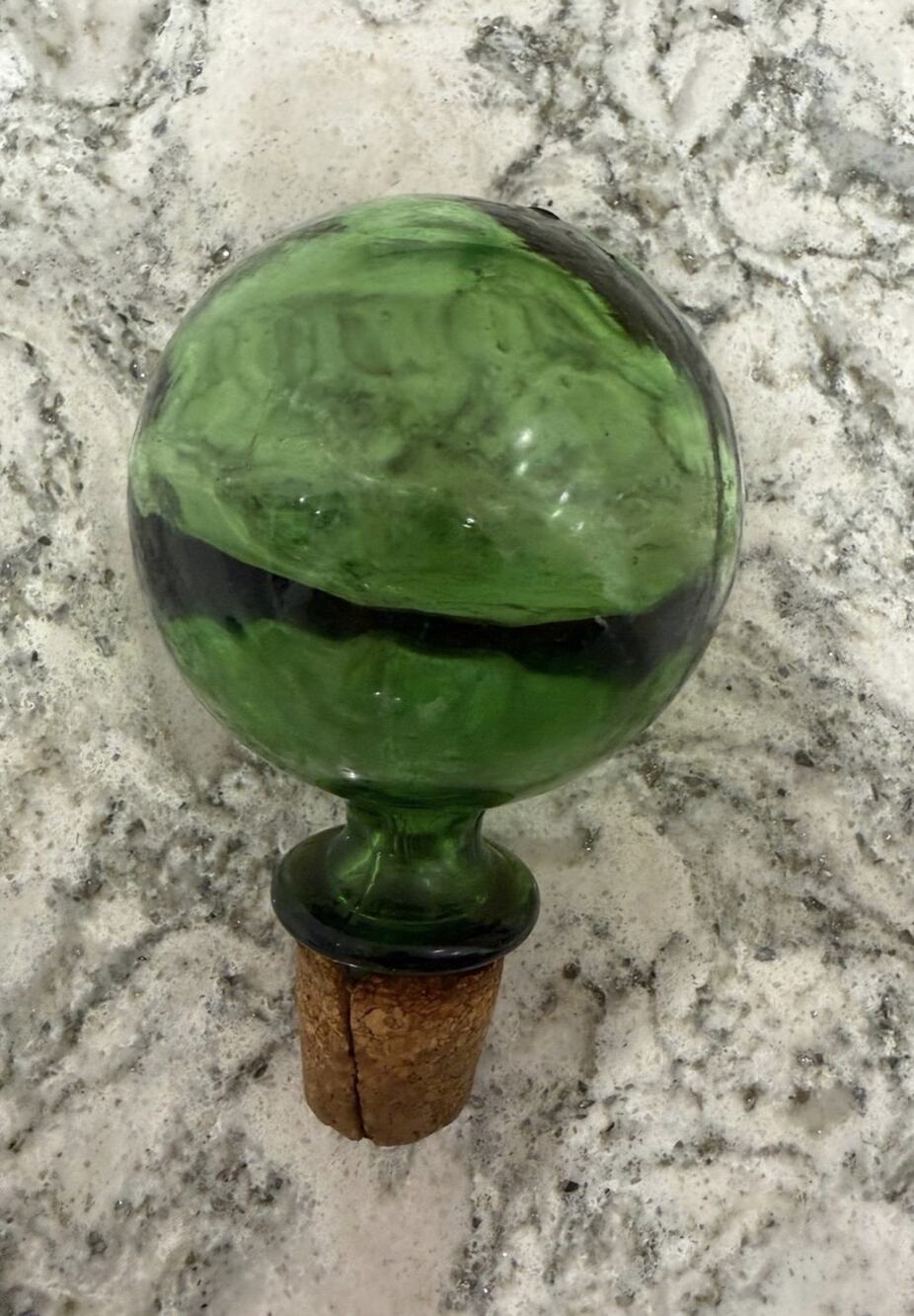 Vintage Hand Blown Emerald Green Glass Ball Decanter Stopper Replacement w/ Cork